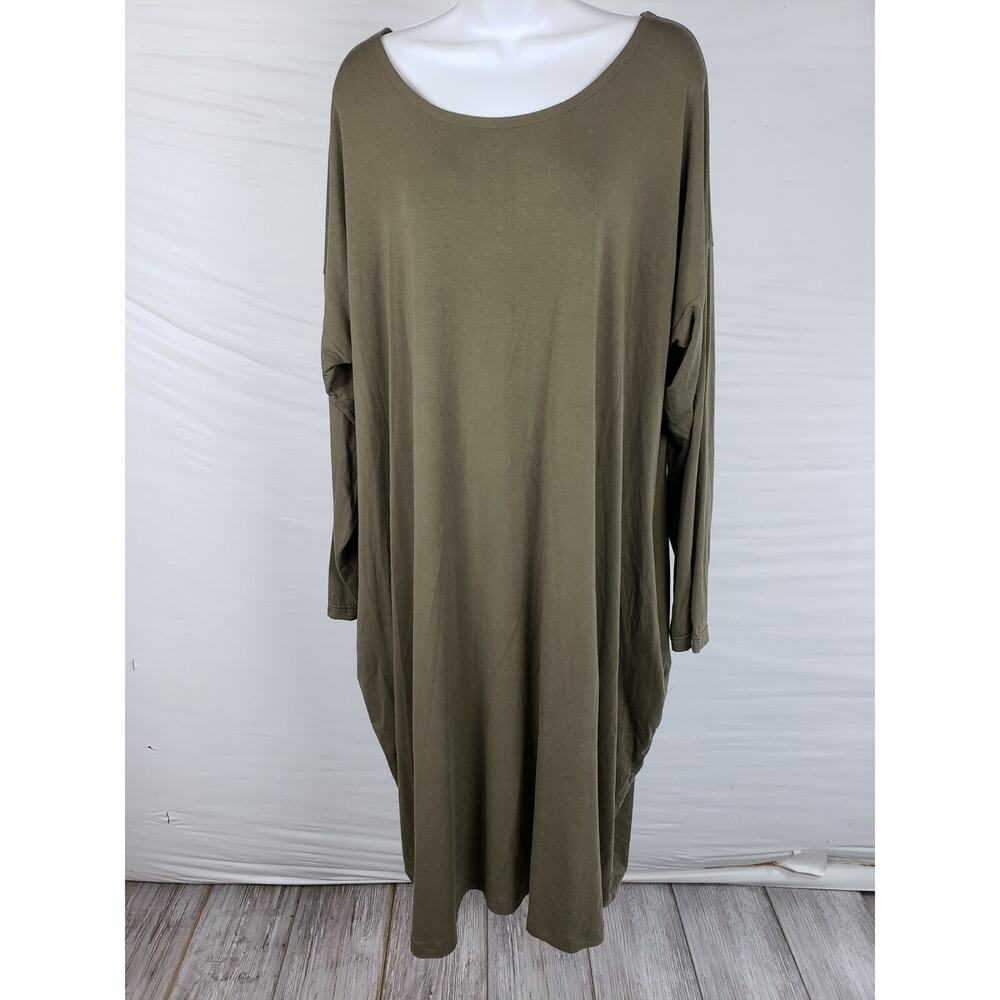 Harriet SF Green Long Sleeve Lagenlook Dress One Size O/S Stretchy Pockets